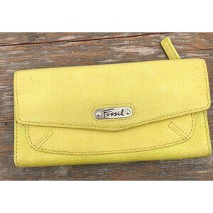 Vintage Fossil Tri-Fold Genuine Leather Checkbook Wallet Green Apple Color